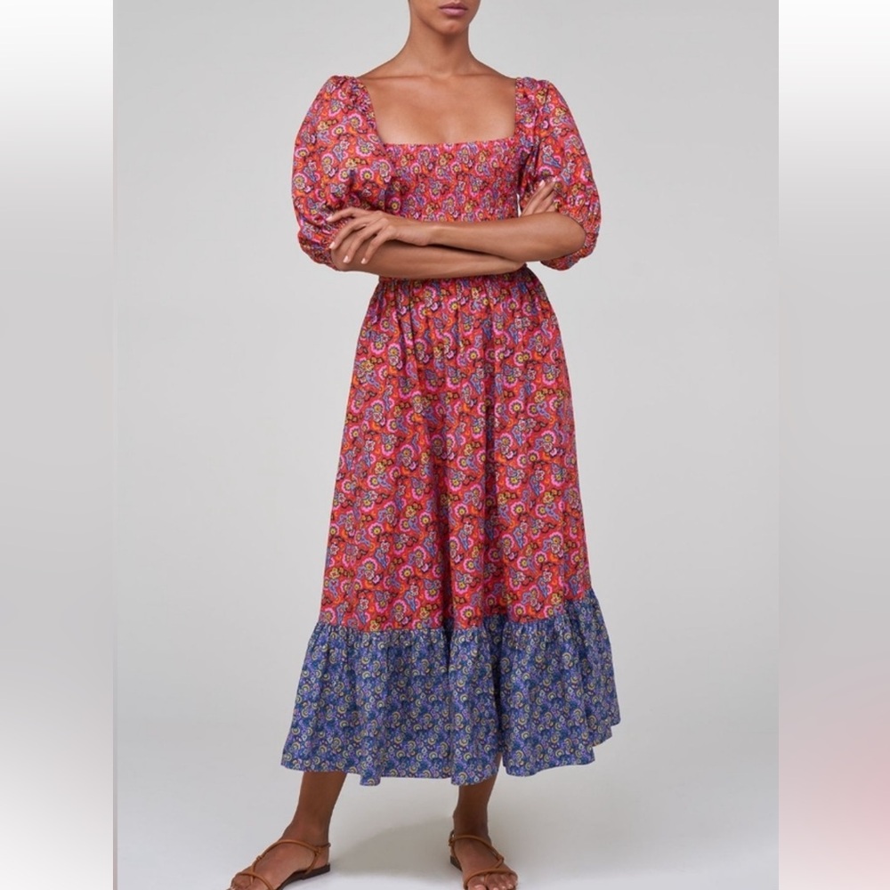 NWT House of Harlow 1960 Midi Dress Smocked Puff Sleeve Floral Cottagecore Large